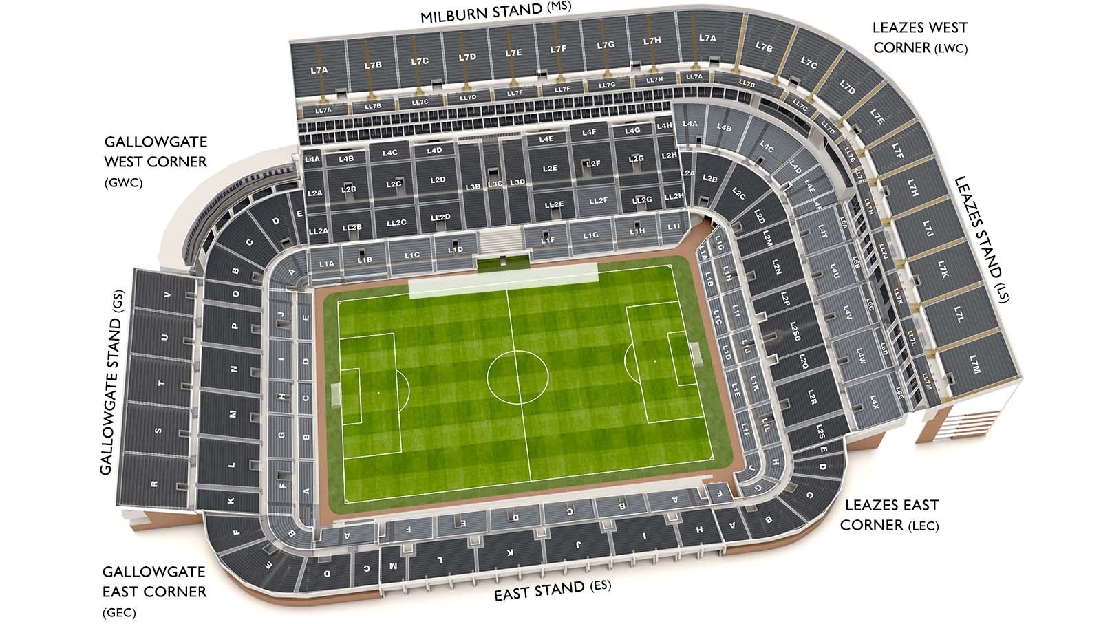 3D stadium plan of St. James' Park